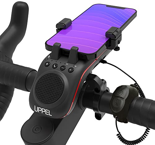 UPPEL Enceinte Bluetooth Vélo Haut Parleur Exterieur pour Bluetooth V5.1 5000mAh / Lumière/Sonnette/Support Téléphone de Vélo Appel Mains Libres Carte TF 10 en 1 (Noir)