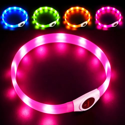 LaRoo LED Hundehalsband USB Wiederaufladbares - Nacht-Sicherheits Super Helle, Wasserdichtes Silikon, Verstellbar für Mittel/Große & Langhaarige Hunde ideal für Spaziergänge im Dunkeln(65CM*2.5CM)
