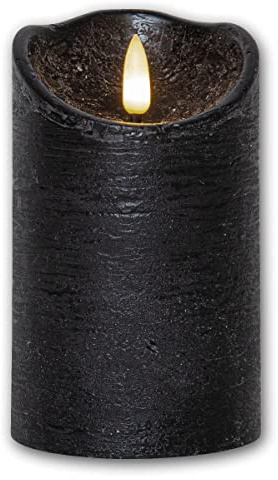 Star Trading LED Echtwachskerze 3D FLAMME RUSTIC, schwarz, Timer, Höhe 12,5cm, Durchmesser 7,5cm, batteriebetrieben, Flackereffekt