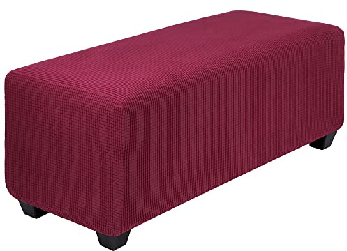 PiccoCasa Copertura per ottomana alta elasticizzata con fondo elastico, in morbido tessuto jacquard a quadretti piccoli, rettangolare, copertura per sgabello, copertura per mobili, bordeaux, grande