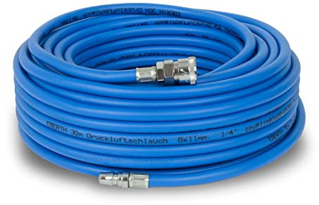 EBERTH Tubo per aria compressa 30m, tubo per compressore con diametro 6mm x 11mm (interno x esterno), attacco rapido 1/4 e pressione di esercizio di 20 bar, Accessori per pistola ad aria compressa