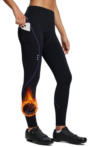 baleaf 4D Gepolstert Winter Fahrradhose Damen Warm Winddicht | Fleece Gefütterte, Wasserdicht Winddicht bis -4°C, Silikonpolster, 2 Taschen und Reflektoren für MTB Rennrad im Herbst Winter