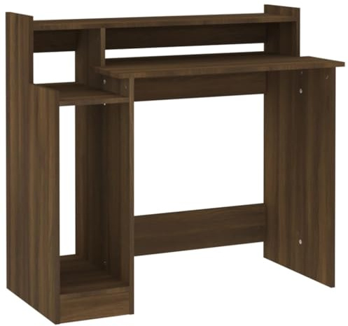 vidaXL Escritorio con LED Madera ingeniería marrón Roble 97x45x90 cm