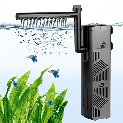 hygger Aquarium Innenfilter,600L/H 10W Aquarium Schildkrötenfilter, Einstellbarer Wasserdurchfluss Schwamm Tauchbarer,Aquarienfilter mit Gefilterten Keramikkugeln für Aquarien 60 bis 120L