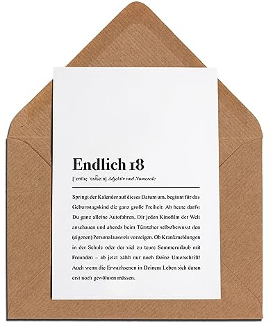 Endlich 18: Karte zum 18. Geburtstag mit Umschlag