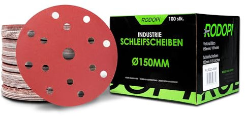 RODOPI Schleifpapier 150mm Klett RedDevil Schleifscheiben 15 Loch Schleifpads für Exzenterschleifer Klettscheibe Zirkonium Korund Körnung 40-320 - 50 Stück K40