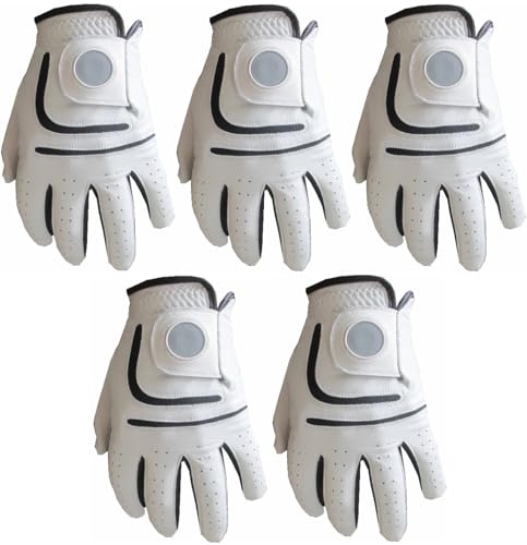5 Cabretta Golfhandschuhe aus Leder mit magnetischem Platz für Ballmarker