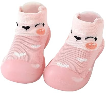 Anti Slip Baby Toddler Socks Shoes Cartoon Baby First Walking Shoes with Soft Sole for Girl Boy 0-24 Months Indoor Pink