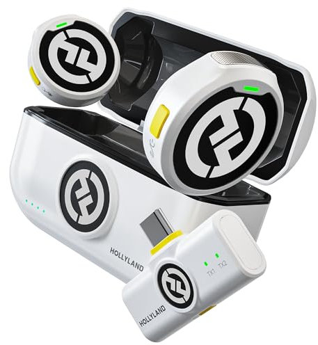 Hollyland Lark M2 Micrófono Inalambrico Solapa Compatible con Teléfonos Android, iPhone 15, 300 m, Hi-Fi Audio, Cancelación de Ruido, 30H Duración, Micrófono Inalámbrico para Livestream Vlog - Blanco