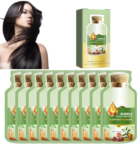 2024 natürliche Pflanzenhaarfarbe, natürliche Pflanzenhaarfarbe 30ml 10 packs/box, neue Pflanzenblase Haarfarbe, natürliches Shampoo (1, Natürlich Schwarz)