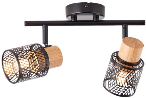 Lightbox Nature Spotrohr mit schwenkbaren Köpfen & Würfel Muster - einstellbarer Deckenstrahler - 20 x 36 x 7 cm - 2 x E14, max. 42 W - aus Metall/Bambus - in Schwarz/natur