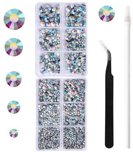 YHMQ DU 6616 piezas de diamantes de imitación de cristal AB Hotfix para vasos, ropa, camisas, bling, parte trasera plana, redondos, con pinzas y bolígrafo de recogida (Set SS6-SS30)