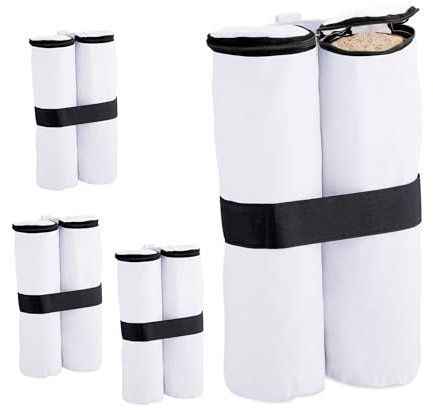 Relaxdays Peso per Gazebo, Set da 4, Sacchi in Tessuto Oxford da Riempire con Sabbia, Zavorre per Padiglione, Bianco