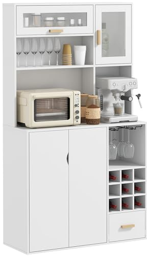 HOMCOM Mobile Dispensa Alto Credenza Portabottiglie 100x38x172 cm, Bianco
