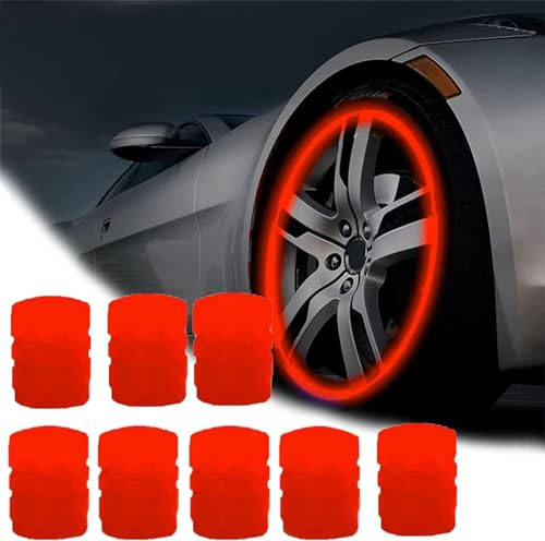 Qklovni Glow in The Dark Tire Valve Caps, Red, Plastic, Universal Fit, Passenger Car, Truck, Motorbike, Bicycle, Tire Valve Stem Cap