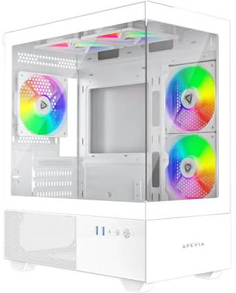 Apevia Phantom-WH Phantom Micro-ATX Dual-Chamber Gaming PC Case w/ 5X 120mm ARGB Fans, 366 RGB Modes, Dual Tempered Glass Panels, 240mm Radiator Support, 2X USB3.0, HD Audio Port, White