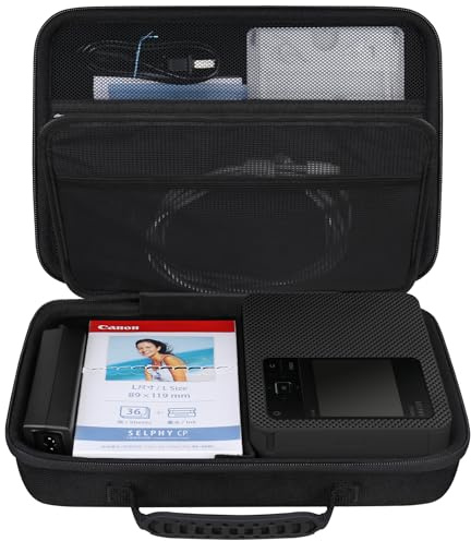 BOVKE Voyage Étui pour Canon SELPHY CP1500 Imprimante Photo Portable, Portable Bluetooth Impression Instantanée Étui, Sac en Filet pour Canon Selphy CP1500/1300/1200 Papier Photo et Cartouche, Noir