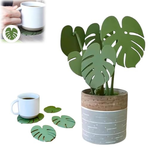 Monstera - Set di sottobicchieri magnetici stampati in 3D, con foglie e piante, creativi, con stampa in 3D, sottobicchieri divertenti per la decorazione della casa (verde* 1)