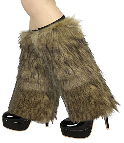 RUIXIA Jambières en Fausse Fourrure pour Femmes pour Hiver Couvre-Bottes Moelleux en Peluche Guêtre De Bottes Jambières Chaudes Pour Cosplay Halloween Carnaval,40cm