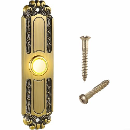 Sileduove 5.1 Inch Metal Doorbell Push Button, Antique Brass, DC12-24V Doorbell Push Button LED Light Doorbell Wired
