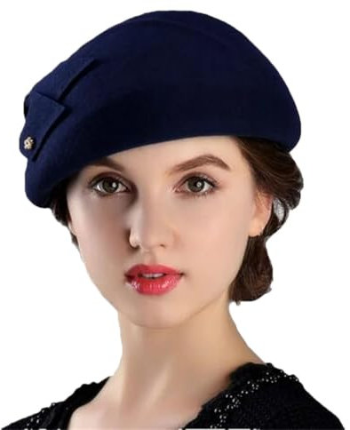 Damen Wollfilz Fedora-Hut Winter Vintage Glockenhüte, marineblau, 56 - 58 cm