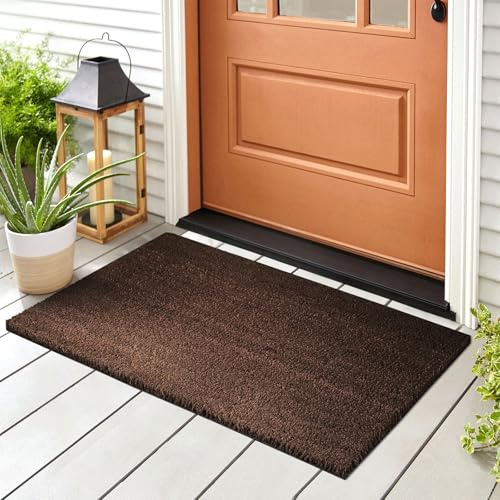 Floordirekt Felpudo de coco para exterior e interior, antideslizante, alfombra para puerta de casa, pasillo, jardín, terraza, marrón, 200 x 100 cm, 24 mm