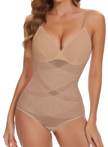 Joyshaper Shapewear - Body gainant pour femme modelant le ventre, avec encolure en V, gainant avec soutien-gorge, XXL