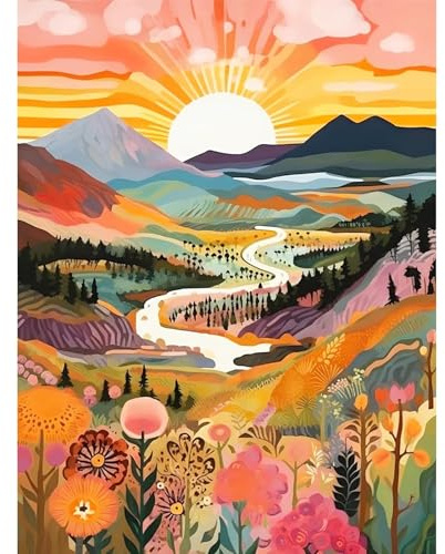 Hongyrjy Sunrise Diamond Painting,Landscape Diamond Art Kits Adults,5d Diamond Painting Kits for Adults,Landscape Gem Art Kits Adult and Crafts Home Decor 12x16inch