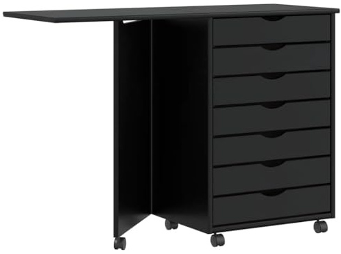 vidaXL Rollschrank mit Schreibtisch Moss Schwarz Massivholz Kiefer