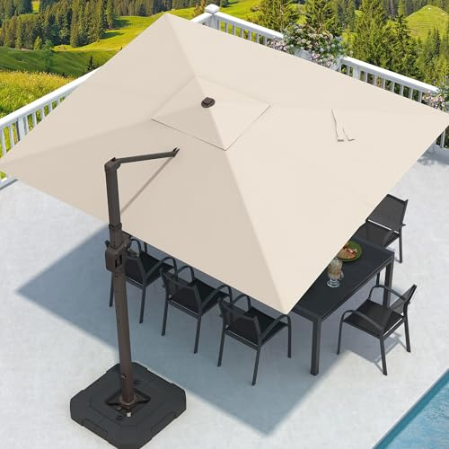 MPL Shade 9' X 12' Cantilever Patio Umbrella Rectangular Outdoor Large Offset Umbrellas with 7 Tilts Adjustable 360°Rotation for Deck Pool Garden Backyard, Beige