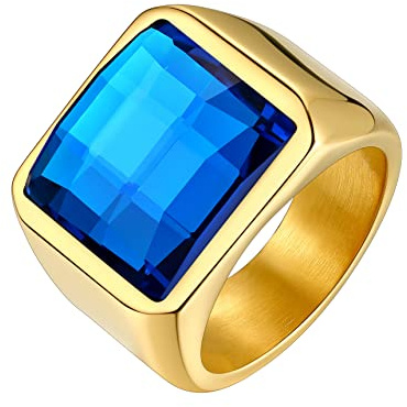 Bestyle 8 * 8mm | 15 * 15mm Cubic Zirkonia CZ Band Ringe für Männer Edelstahl Ring Synthetischer Edelstein Geburtsstein Herrenring Biker Ring Pinky Schmuck Größe 54-72