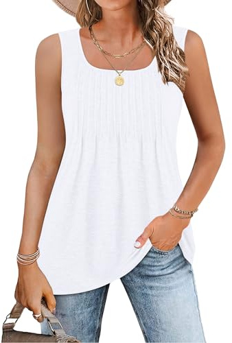 WNEEDU Tank Top Damen Ärmellos Sommer Oberteile Locker Sommertops Strand Sexy Vest Tops Tunika Blusentop Weiß XL