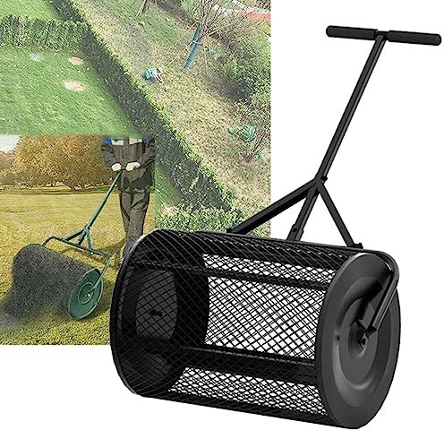 QLSABIA Spandiconcime da 24 Pollici - Rullo spandiconcime Portatile Leggero con Impugnatura a T per Prato e Giardino - Spandiconcime Multiuso per Semi di Torba, Nero - 32 cm