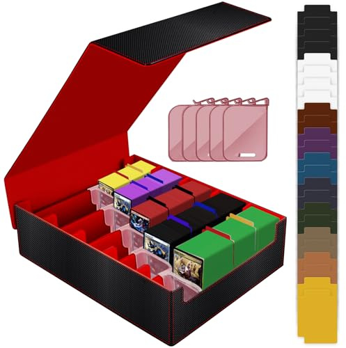 Dictien Caja Cartas Magic para TCG/Magic the Gathering (MTG)/ YuGiOh/Commander Card Deck Box para más de 3800+ Cartas, Magnetic Flip PU Cuero Deckbox Caja Cartas con 24 Divisores y 5 Soportes