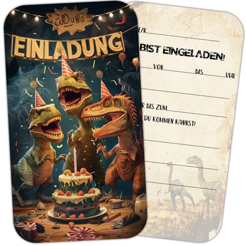 ZELAITE Dino Einladungskarten Kindergeburtstag mit 12 Umschlag, Dinosaurier Geburtstagseinladungen jungen, Dinosaurier Partyeinladungen für Kinder Geburtstag Party Einladung (D)