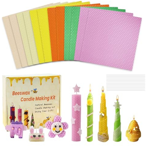 YuLiMirich Juego de fabricación de velas de cera de abejas para niños, 12 colores, placas de cera de abejas, hojas de cera de abejas para hacer velas, velas de cera de abejas, kit de velas para
