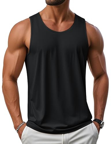 MAGCOMSEN Tank Top Herren UPF 50+ UV Shirt Ärmellos Muskelshirts Gym Bodybuilding Schnelltrocknend Fitness Trägershirt Schwarz L