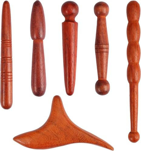 Massage Holz, 6 Stücke Triggerpunkt Drücker für Schulter Rücken Bein | Dreieck Muskel Triggerpunkt Massagegerät, Fuß Hand Massage Set, Faszienstab Holz Für Entspannung Körper
