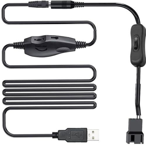 RUNCCI-YUN 12V USB Fan Controller, USB DC 5 V Step up zu 12V 2 polig Fan Speed Controller Governor mit DC auf 3Pin/4Pin Gehäuselüfter Adapter Anschlusskabel mit EIN Aus Schalter