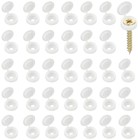 YELARXI Screw Snap Covers, Plastic Hinged Screw Cover Caps Shutter Screws Fold Snap Washer- Fitting for (Windows - Railings - Home Furniture - Cabinets) 4 mm & 200 Pack & White