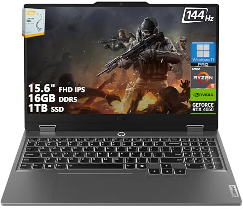 Lenovo LOQ - Computer portatile da gaming, 15,6, FHD IPS 144 Hz (100% sRGB G-SYNC), AMD Ryzen 5 7235HS, SSD da 16 GB DDR5 da 1 TB, NVIDIA GeForce RTX 4050 6 GB, videocamera per la privacy Wi-Fi 6