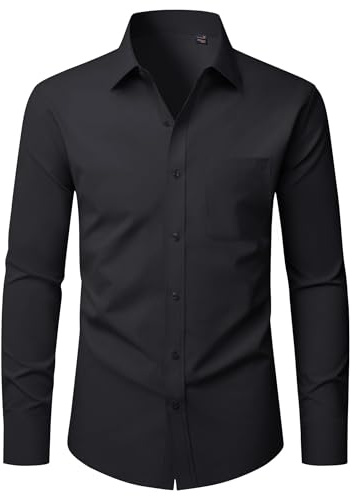 Alimens & Gentle Men Black Shirts Dress Long Sleeve Slim Fit Stretch Formal Casual Button Down Shirts with Pocket M