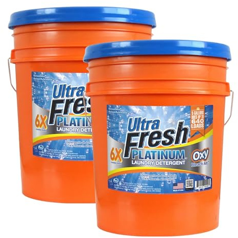 Ultra Fresh 2 Pack Liquid Laundry Detergent, 6X Platinum, 5 Gal, OXY Color Safe Bleach Alt™ - Household Cleaning Supplies and Accessories for Clothing and Fabric Items