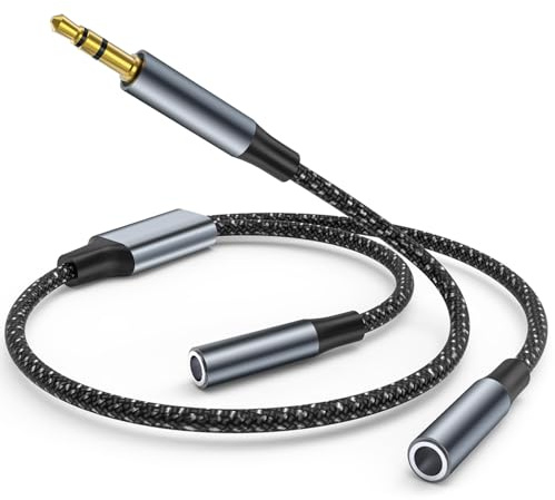 Cable Audio Divisor Splitter Jack Auriculares 3,5mm Macho a 2 Hembra,Cable Audio Adaptador Y Splitter da 3,5mm Audio Auriculares,Cable Jack Divisor de audio para Auriculares,Altavoces,Tablet,Móvil,MP3
