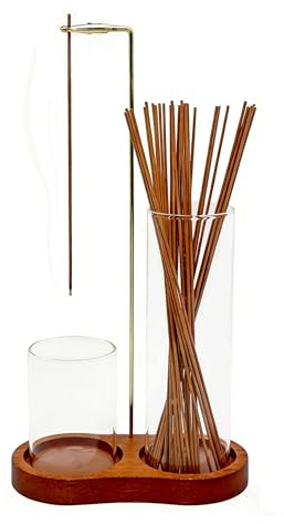 Bitone Incense Holder,Wooden Upside Down Incense Stick burner, with Removable Glass Ash Catcher for Tea,Yoga, Spa, Zen Meditation (Brown)