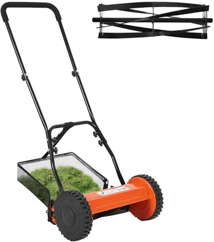 Handrasenmäher mit Fangkorb | 36 cm Schnittbreite & 5 Stahlmessern | Leiser Spindelmäher Mäher mit Höhenverstellung (15-100 mm) | Umweltfreundlicher Schieberasenmäher für Kleine Gärten