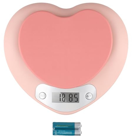 Linnkyfloa Balance de cuisine 5 kg, capteur de haute précision, écran LCD rose en forme de cœur, construction ABS compacte, pâtisserie, cuisine, préparation des aliments
