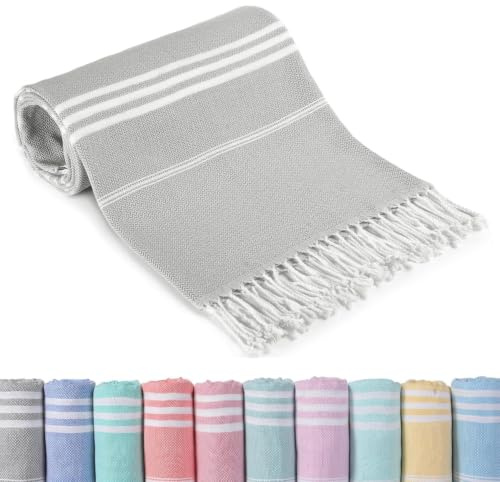 IGINOA Toalla de Playa XXL Toalla de hammam Fina Y Ligera 90 x 200 Gris