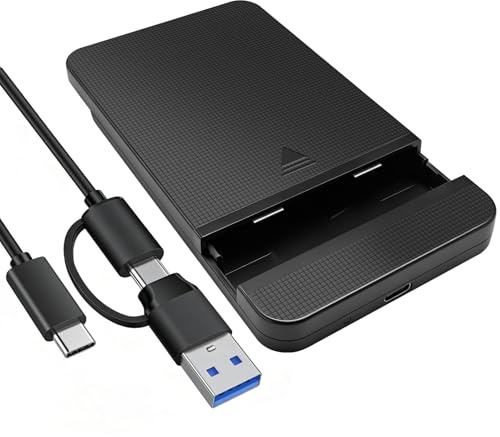 Festplattengehäuse 2,5 Zoll, USB C 3.1 Gen 1 auf SATA III bis 6Gbps, Gehäuse für 7mm/9.5mm 2.5 Zoll SATA SSD HDD mit 2-in-1 USB A/C Kabel, UASP Trim S.M.A.R.T Sleep Mode für PC Mac Laptop PS5