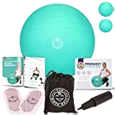 The Birth Ball - Birthing Ball for Pregnancy & Labor - 18 Page Pregnancy Ball Exercises Guide by Trimester - Non Slip Socks - How to Dilate, Induce, & Reposition Baby for Mom 65cm